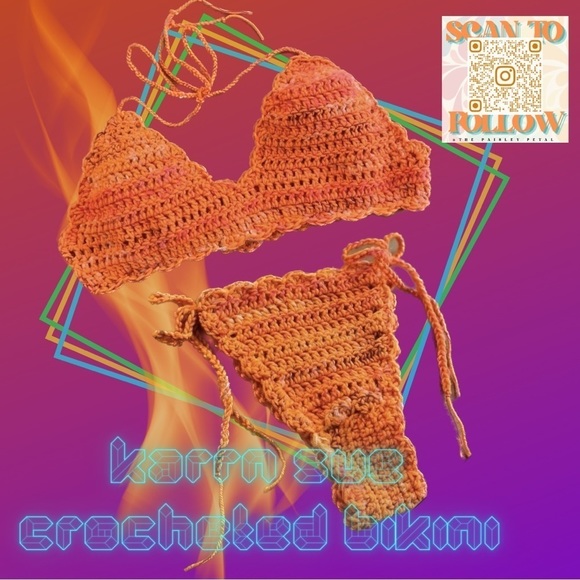 ORANGE ANGORA BLEND CROCHETED BIKINI - Picture 1 of 15